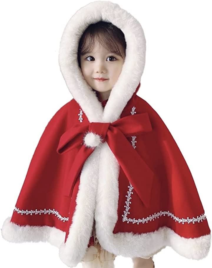 FUPUONE 子供用マント 外套 コート キッズ クリスマス ポンチョ フード付き サンタクロース 90cm( レッド，  90)