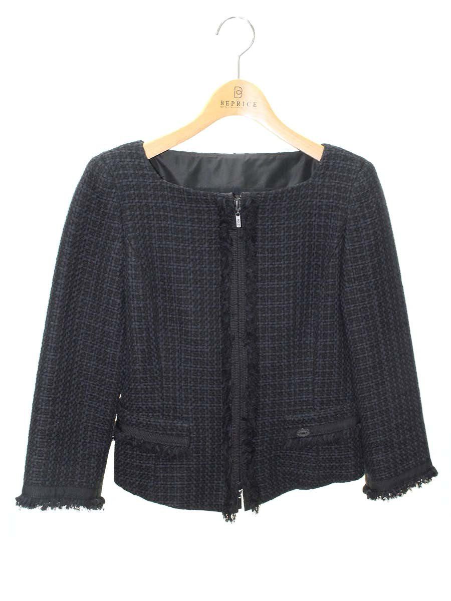 フォクシーブティック 35559 ジャケット 38 ネイビー ツイード ジップ