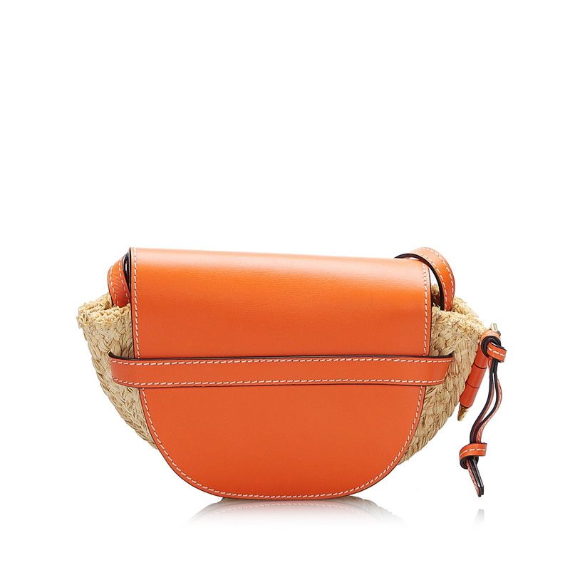 最終価格LOEWEゲートミニ ショルダーバック ラフィア オレンジ 美品