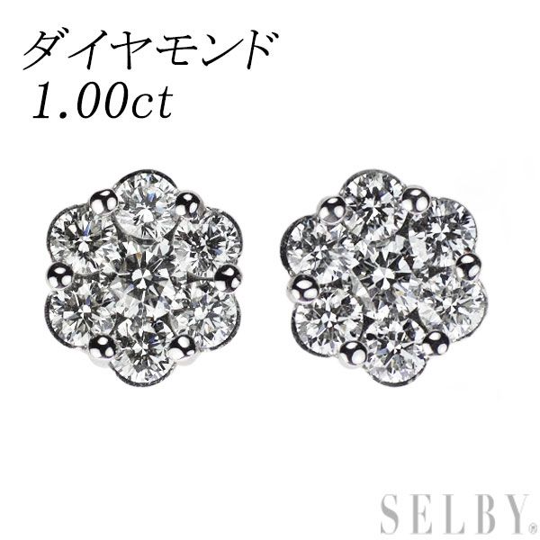 K18WG/K14WG ダイヤモンド ピアス 1.00ct フラワー