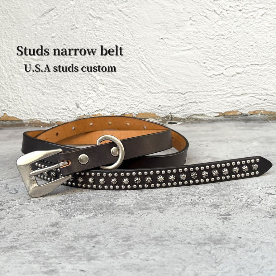 スタッズナローロングベルト　真鍮　茶芯　カラー　HTC CALEE ナローベルト スタッズベルト ロングベルト 垂らすベルト メンズ