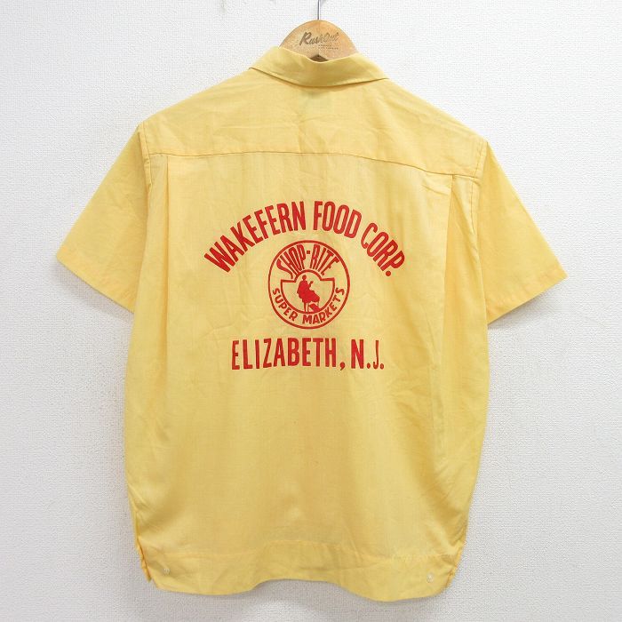 M/古着 半袖 ビンテージ ボウリング シャツ メンズ 70s WAKEFERN FOOD CORP フロッキープリント 黄 イエロー spe 24jul09 中古 トップス