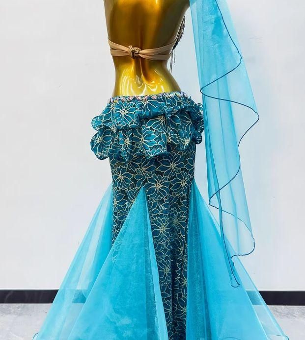 ベリーダンス衣装 ブラベルトスカートセット ブルー オーダーメイド