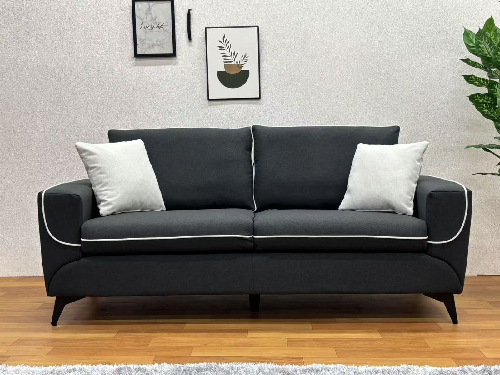 リビングソファ ミッドセンチュリー ヴィテージ風 かわいい 布張りソファー3232＃グレー