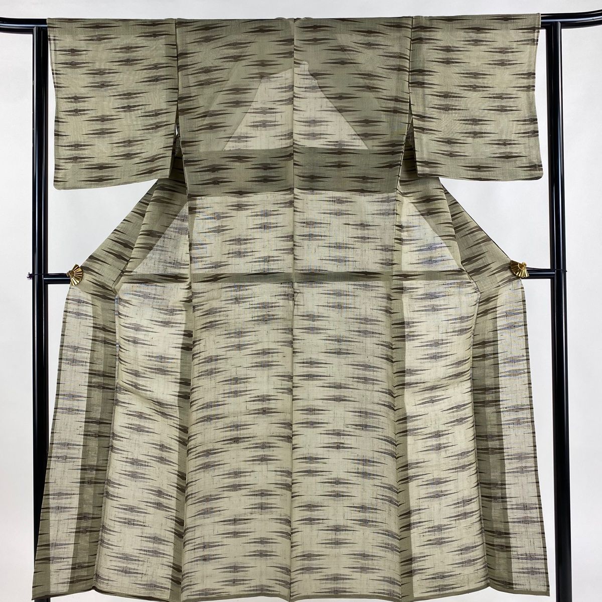 紬 身丈150cm 裄丈62cm S 薄物 夏紬 幾何学 茶緑色 正絹 秀品