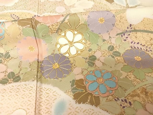 平和屋着物●訪問着　駒刺繍　草花文　暈し染め　金糸　金彩　ロング丈　正絹　逸品　AAAW4169np 平和屋着物○訪問着 駒刺繍 草花文 暈し染め 金糸 金彩 ロング丈 正絹