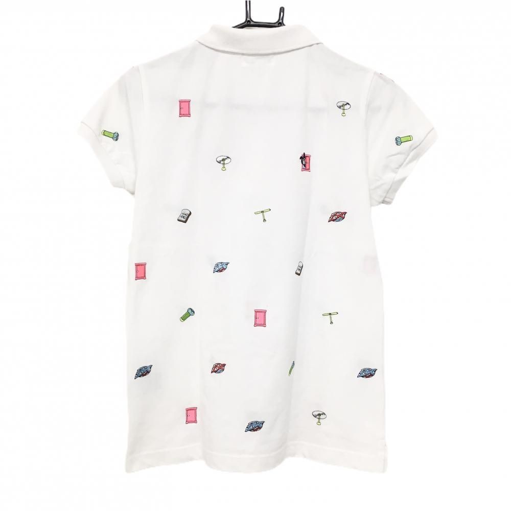 ジャックバニー×ドラえもん 半袖ポロシャツ 白×マルチカラー 刺しゅう総柄 レディース 1 M ゴルフウェア Jack Bunny