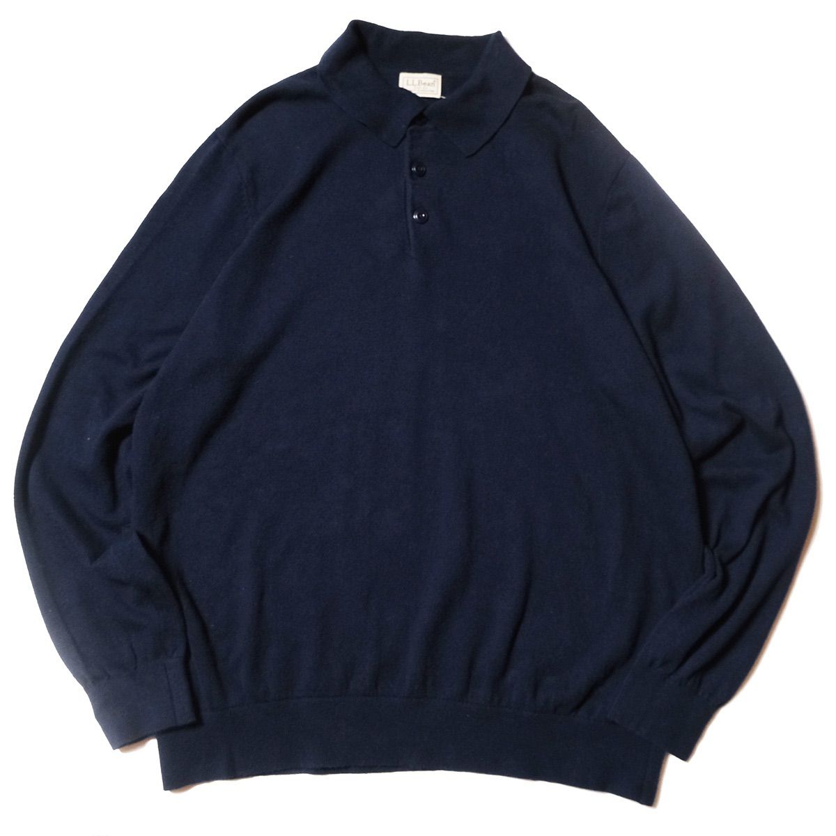 00's 10's LLビーン カシミア混 コットン ポロ ニット セーター 紺 (XL位) ネイビー 無地 00年代 旧タグ オールド L.L.Bean アウトドア アメリカ古着 USED  ビンテージ ヴィンテージ