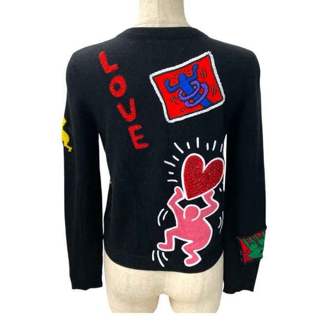 アリス-オリビア×キース ヘリング ニット コラボ カーディガン ルーシー パッチワーク トップス 長袖 ブラック Keith Haring alice olivia レディース 感 モデル グレー系 その他 