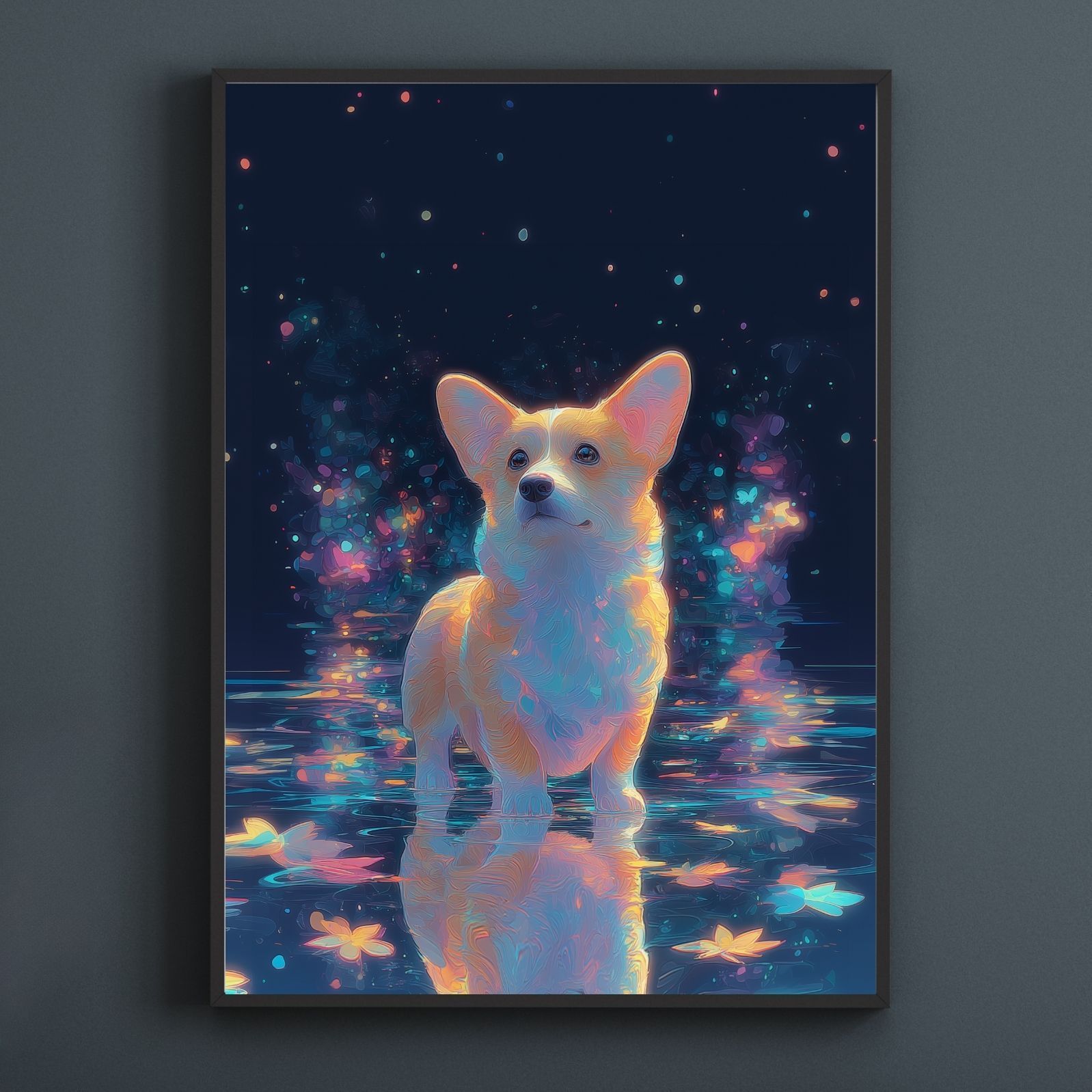 名入れOK リフレクション - ウェルシュコーギー犬 No.1 アートポスター ペットロス うちの子記念日 北欧 ナチュラル モダンインテリア