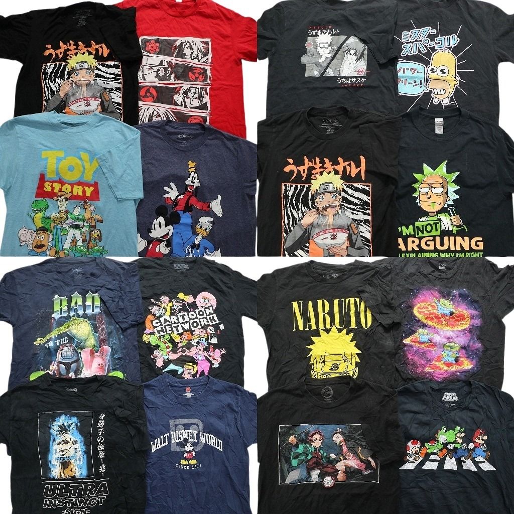 古着卸 キャラクター 半袖Tシャツ 16枚セット メンズ Ｓ ナルト ミッキー マリオ トイストーリー 古着 NA8956
