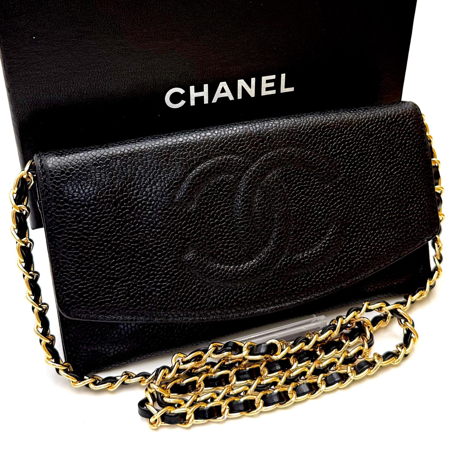CHANEL シャネル キャビアスキン デカココ 財布 ブラック 二つ折り財布 
