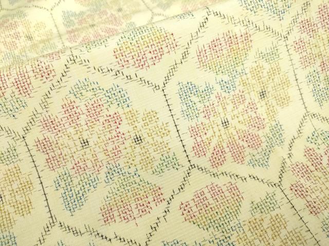 平和屋着物▽上質な紬 単衣 亀甲花文 正絹 逸品 DAAQ7802du