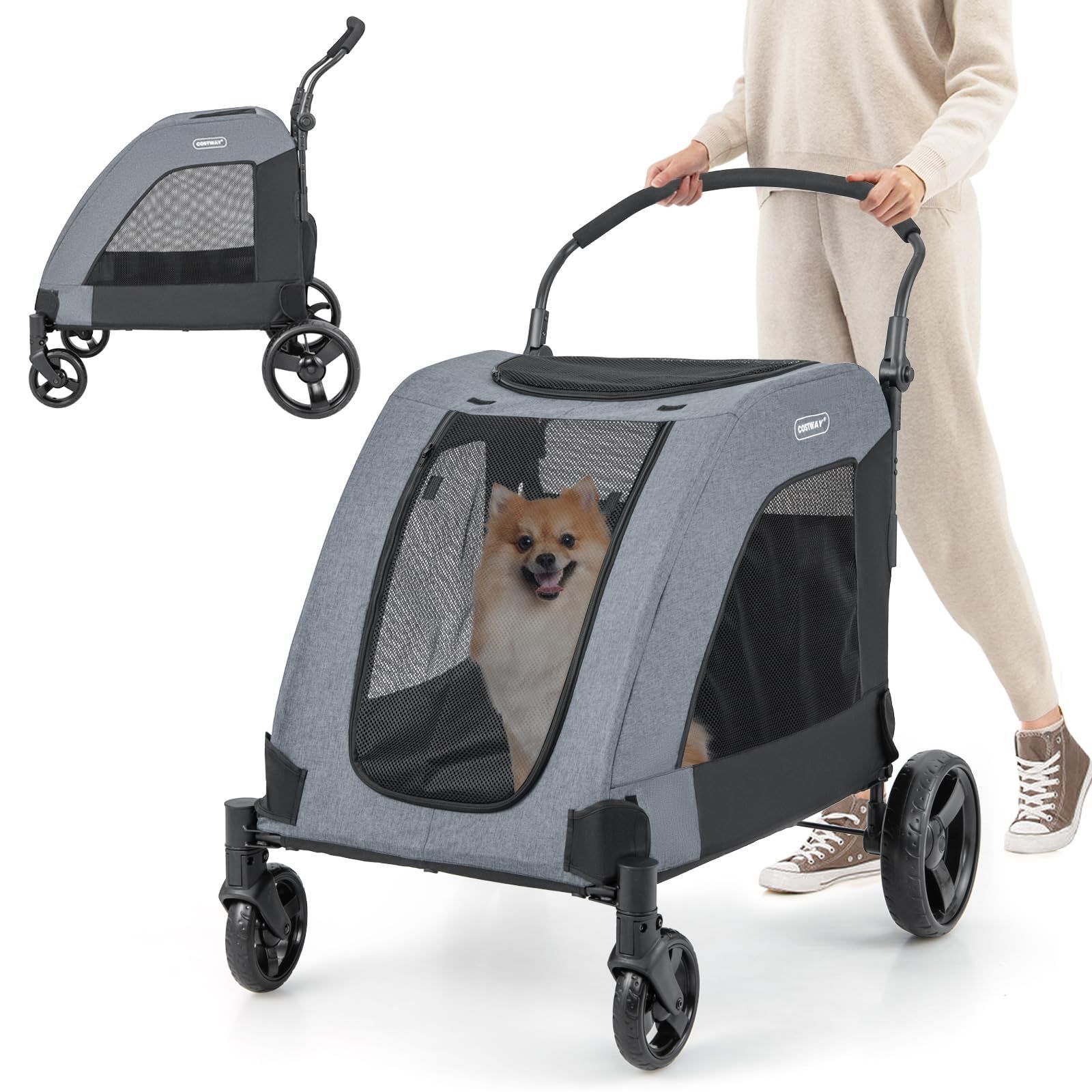 BestBuy ペットカート ペットキャリー 折りたたみ式 耐荷重60Kg 犬用ベビーカー ドッグカート 犬用 猫用 ペットバギー 多頭 安全装置付  前輪360°回転 後輪ブレーキ付き 中型犬 大型犬 老犬介護用 犬猫兼用 マット付き 多機能 軽量 - メルカリ