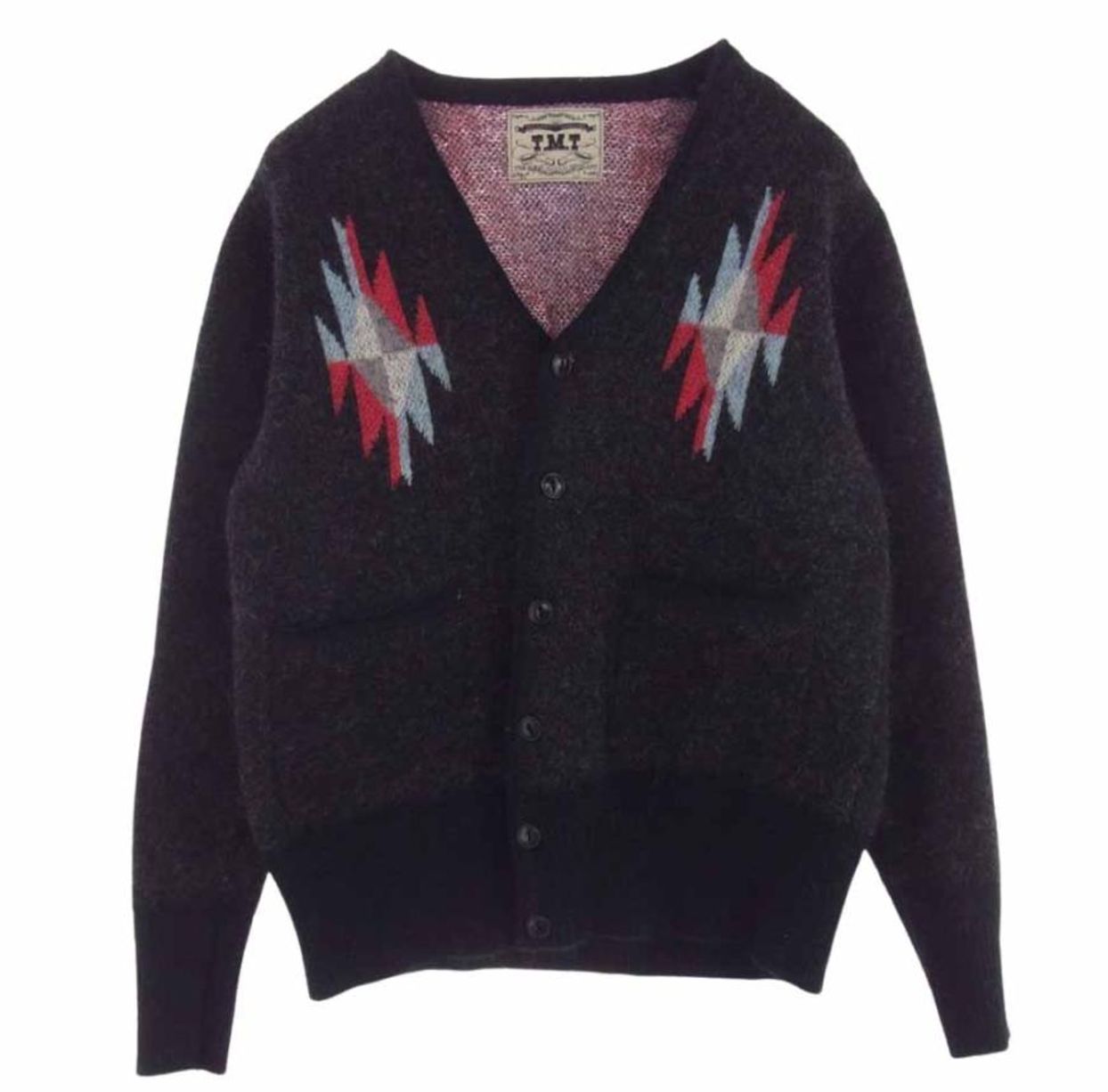 未使用】 TMT NATIVE JACQARD MOHAIR KNIT CARDIGAN ブラック Lサイズ 