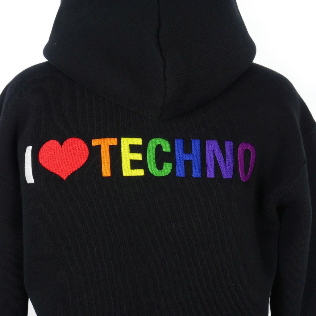 バレンシアガ BALENCIAGA 19SS I LOVE TECHNO クロップド ジップアップ パーカー 刺繍 S 黒 ブラック 556088 国内正規 レディース バレンシアガ BALENCIAGA 19SS I LOVE TECHNO クロップド ジップ