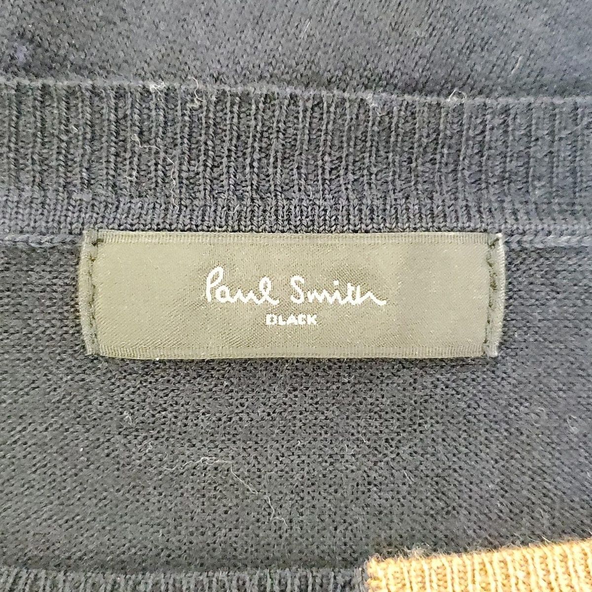 PaulSmith BLACK(ポールスミスブラック) 長袖セーター サイズM レディース美品  - ネイビー×ブラウン クルーネック PaulSmith BLACK(ポールスミスブラック) 長袖セーター サイズM