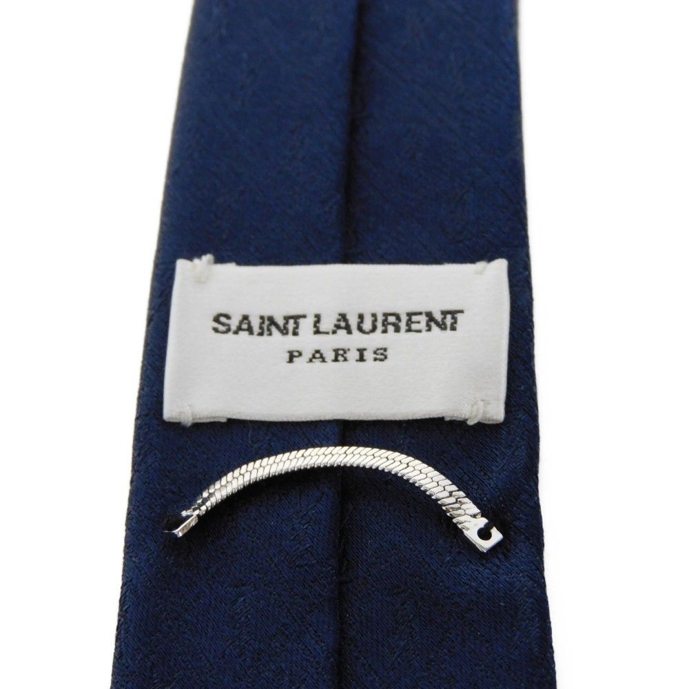 SAINT LAURENT PARIS サンローランパリ ナロータイ カサンドラ チェーンキーパーループ 総柄 格子 美品 YSL シルク ネイビー ネクタイ  651574 - メルカリ