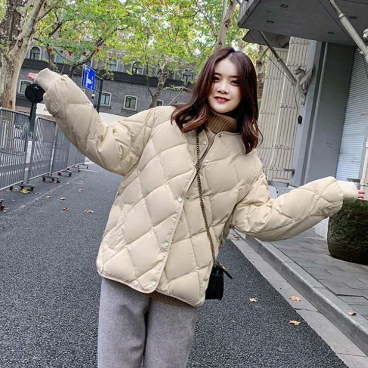 ホワイトダックダウン レディース ノーカラージャケット ダウンコート Vネック シンプル ショット ダウンジャケット 秋冬 ウォーム 無地 ad thie ダウンコート ダウンジャケット 共地マフラー付き ノーカラー