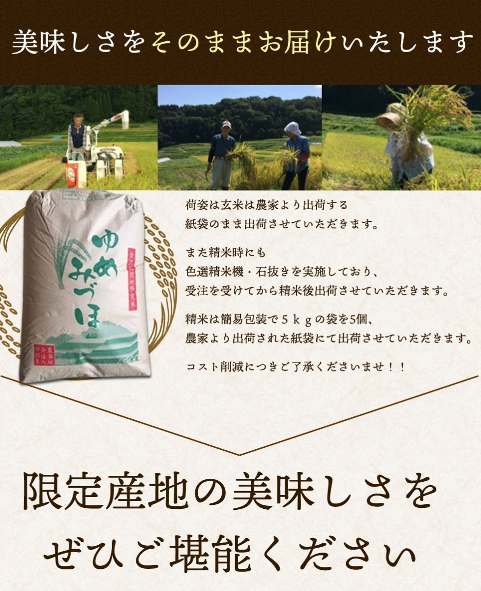 農家直送】石川県産 令和5年度 新米 ゆめみづほ 玄米 30kg