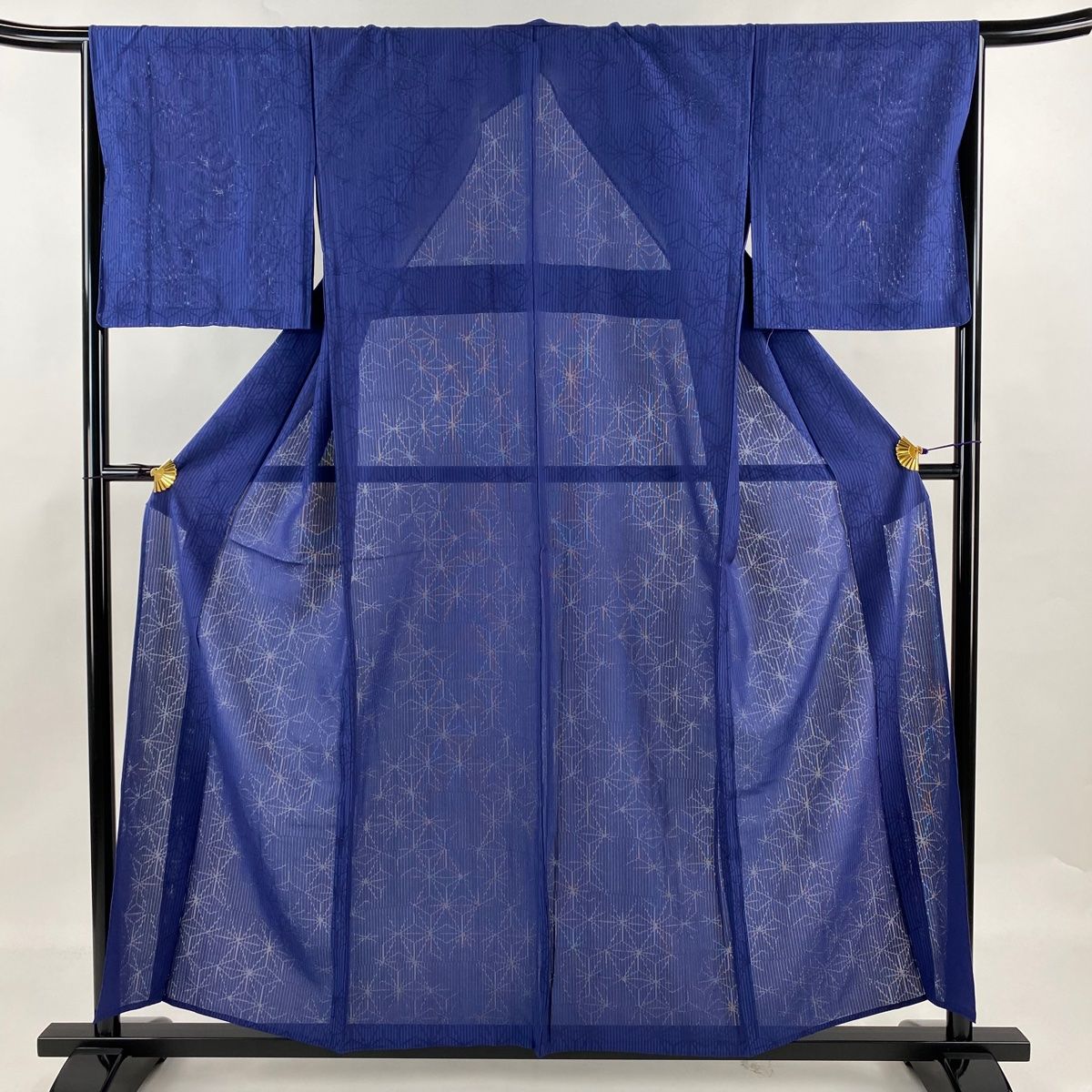 色無地 身丈155.5cm 裄丈66.5cm M 薄物 縦絽 地紋 青紫 正絹 名品