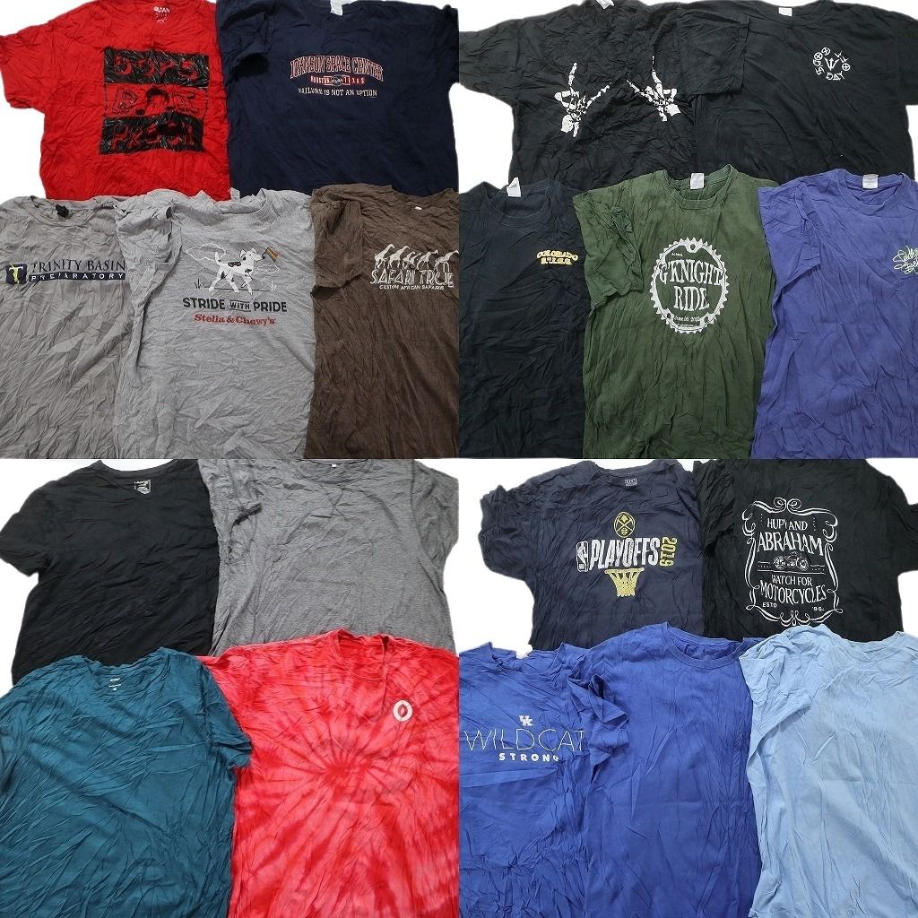 古着卸 まとめ売り カラーmix プリント 半袖Tシャツ 19枚セット (メンズ L /XL ) タイダイ 絞り染め 無地 ブラック 英文字プリント MU8007