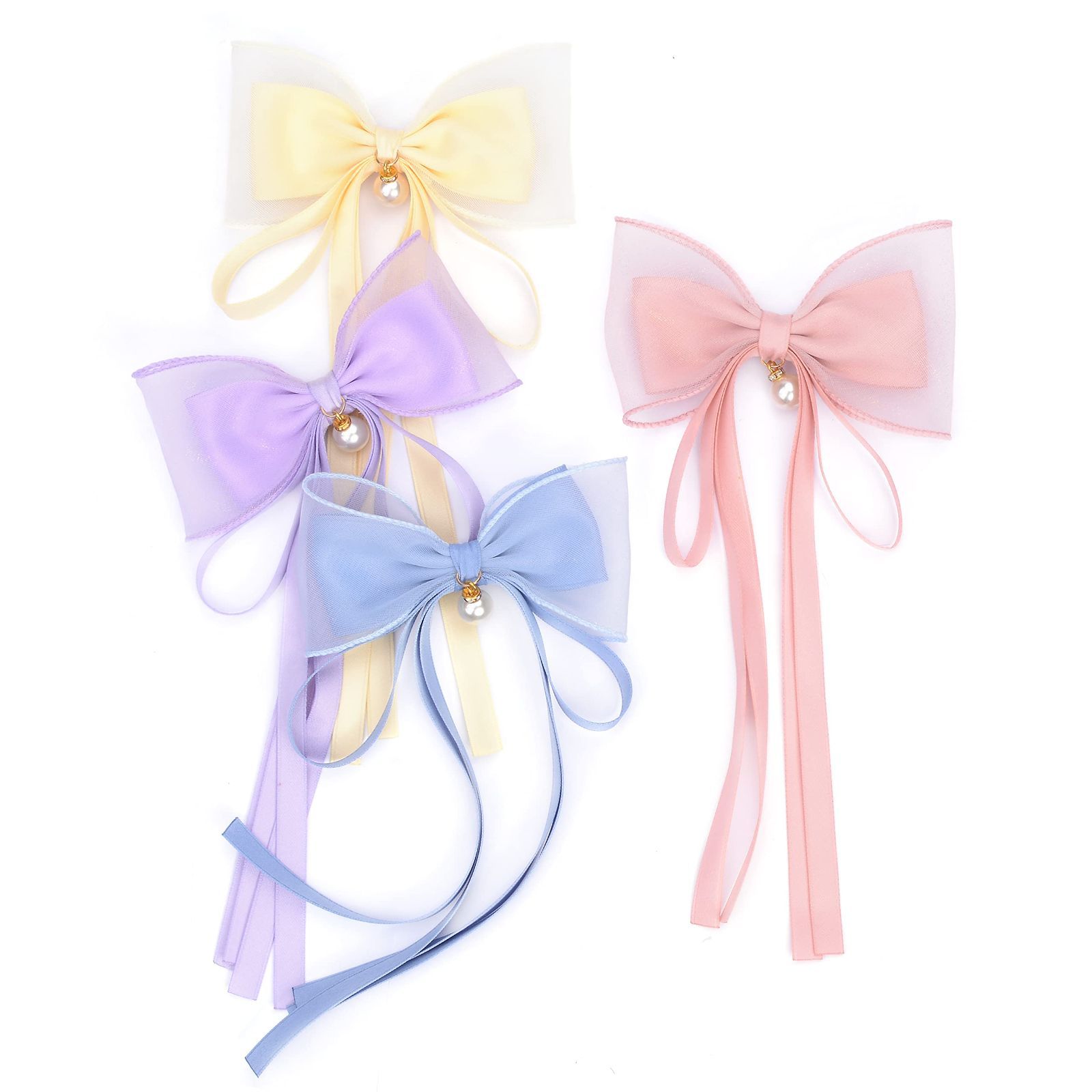 ロング 髪飾り リンセスリボン ヘア キッズ こども 子供 ヘアピン シフォン アレンジ 4点セット 赤ちゃん 髪留め おしゃれ ヘアクリップ 簡単 発表会 ベビー 結婚式 フォーマル BIANHUAN お誕生会