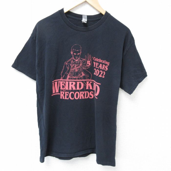 L/古着 半袖 Tシャツ メンズ WEIRD コットン クルーネック 黒 ブラック 25may16 中古