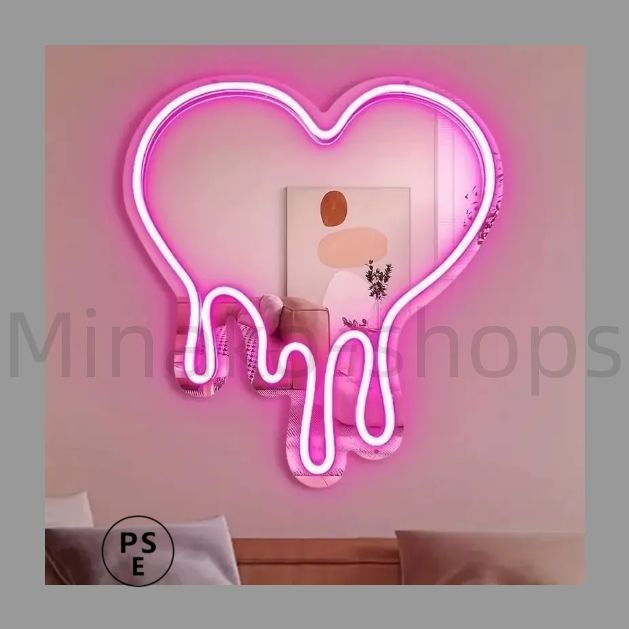 ネオン 鏡 ピンク ハート型 LED ハート ネオンサインライト 寝室 女の子の部屋 パーティー