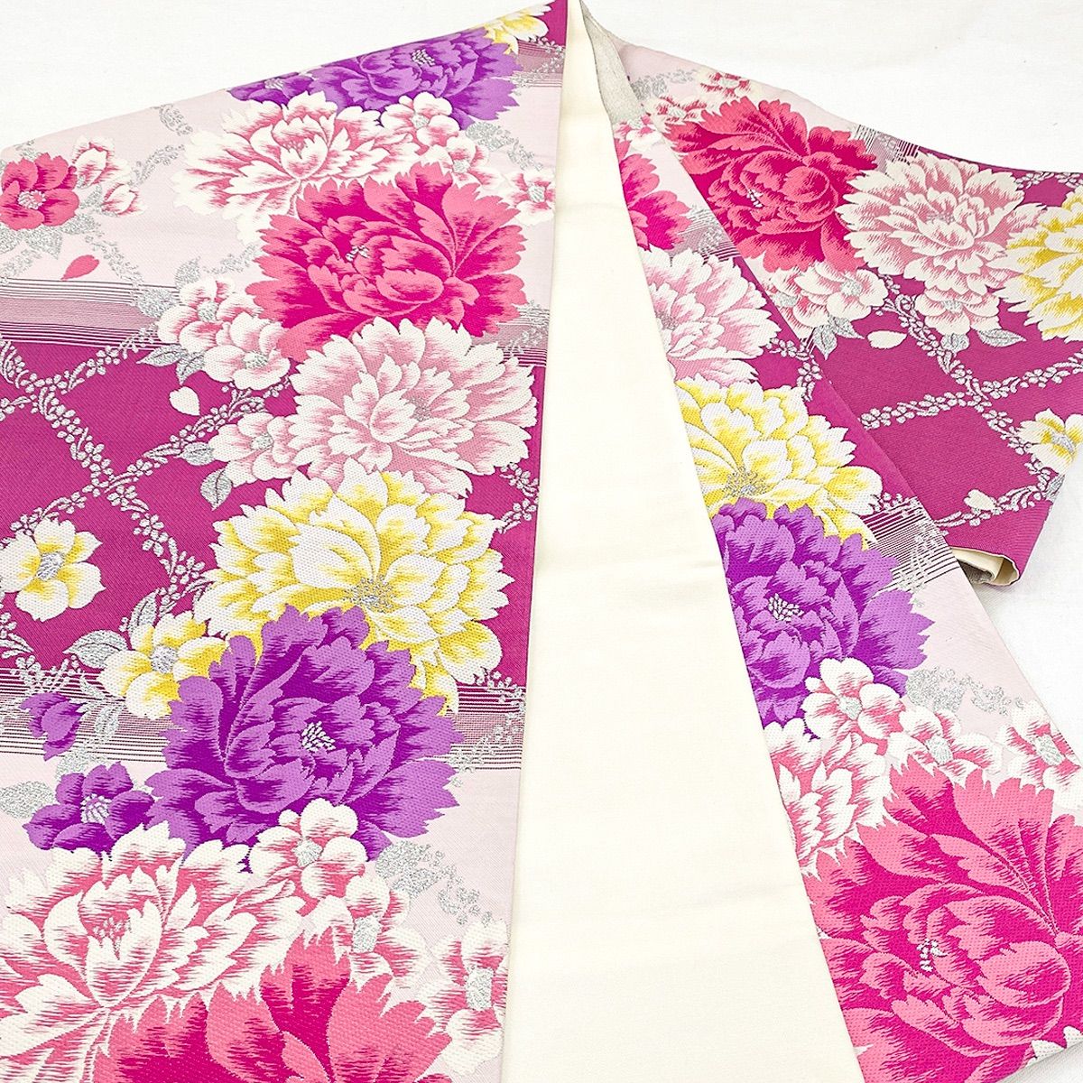 R7SK274 袋帯 ゴールド ピンク 紫 鶴 花 豪華 六通柄