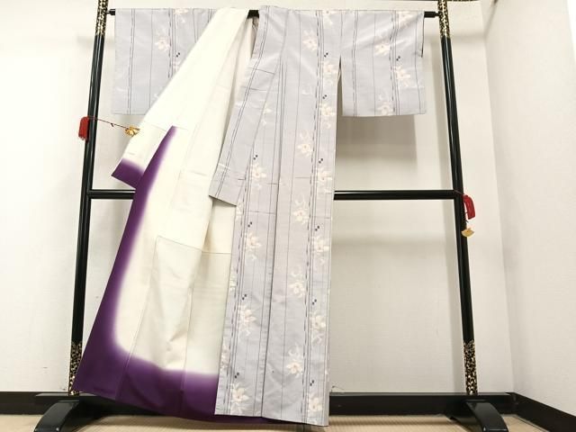 平和屋着物▽上質な紬 単衣 縞 正絹 逸品 DAAS1797ud