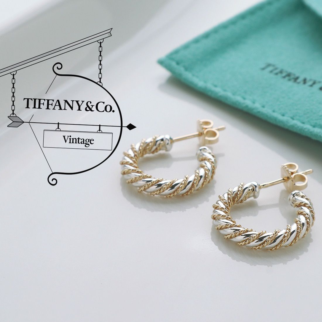 美品 ティファニー TIFFANY&Co. ヴィンテージ ツイスト フープ ピアス ...