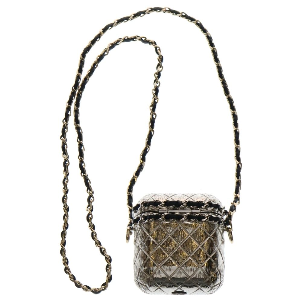 CHANEL シャネル ココマーク マトラッセモチーフ ラインストーン付チェーンAirpodsケース シルバー レディース