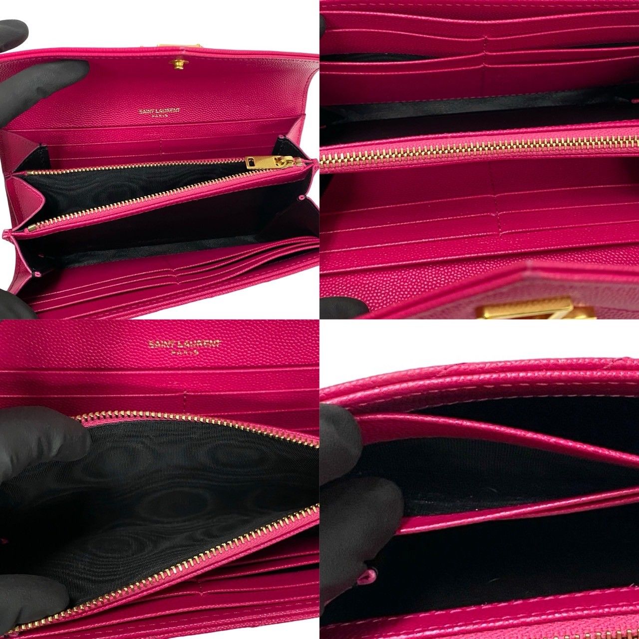 Yves ファッション YSL ピンク キルティング長財布 サンローラン