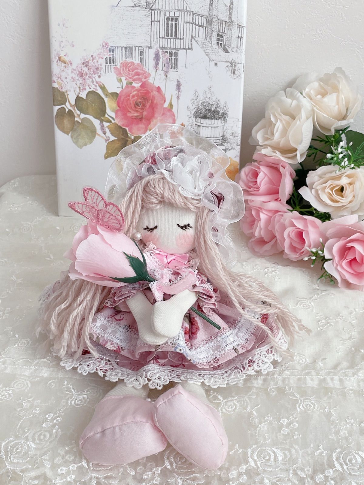 カントリードール♡ハンドメイド♡お人形♡大き目ピンク♡ カントリードール♡♡ハンドメイドドール♡♡手作り人形 - メルカリ
