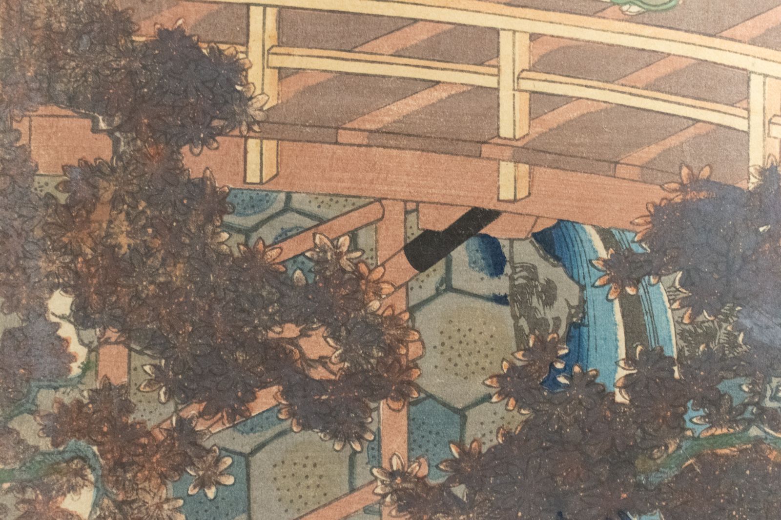 歌川国貞（豊国）「名古屋山三」木版画　 浮世絵 木版画 茶色の額縁 歌川国貞（豊国）「名古屋山三」木版画 浮世絵 木版画 茶色の額縁