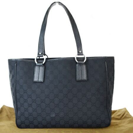 送料無料 【中古】 グッチ GUCCI トートバッグ ショルダー GG柄 ブラック キャンバス レザー 保存袋付き 60EY367
