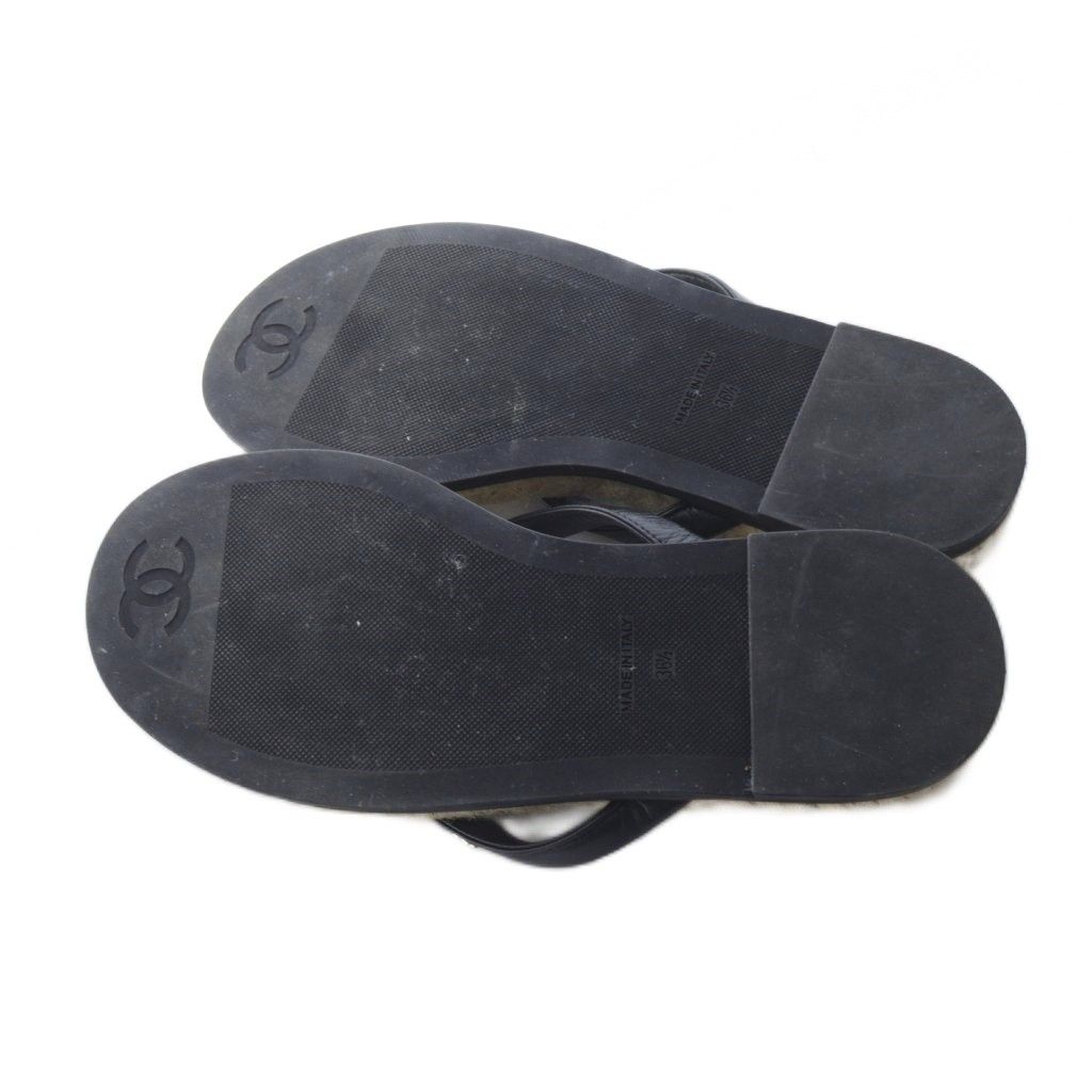 シャネル CHANEL エスパドリーユ レザーココマーク トングサンダル 36.5 ベージュ 黒 KIN-KAAI_COM