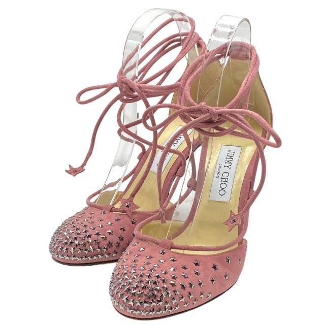 JIMMY CHOO ジミーチュウ パンプス ヒール シューズ レースアップ スタースタッズ スエード ピンク サイズ 38 1|2 約25.5cm