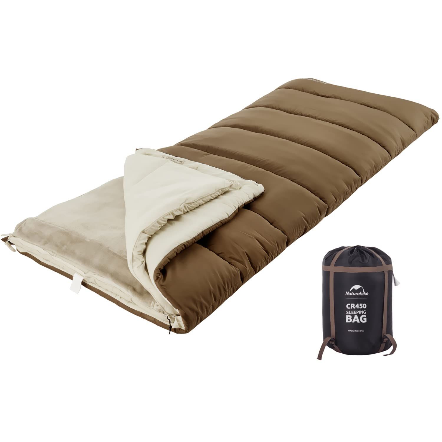 ブラウン 210x180cm Naturehike シュラフ 寝袋 封筒型 -5～13℃ 暖かい 4シーズン アウトドア キャンプ 登山 車中泊 山小屋 敷布団 保温 通気 防災 コンパクト 冬用 撥水加工 丸洗い ドライブ旅行 室内 収納袋付き