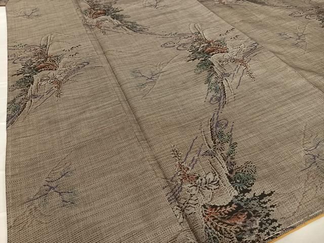 平和屋着物○本場大島紬 泥染め カタス9マルキ 風景草花文 正絹