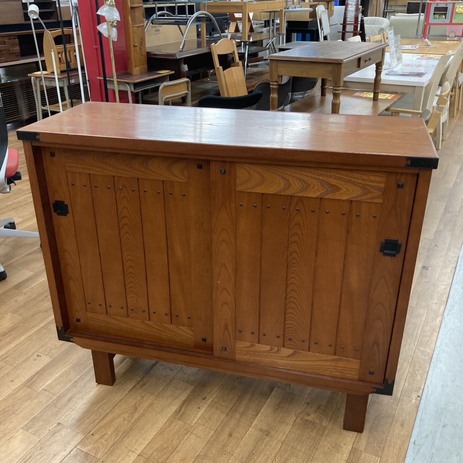 名古屋市近郊送料設置無料 S146 下駄箱 玄関収納 昭和家具 シューズボックス ケヤキ材 幅118cm