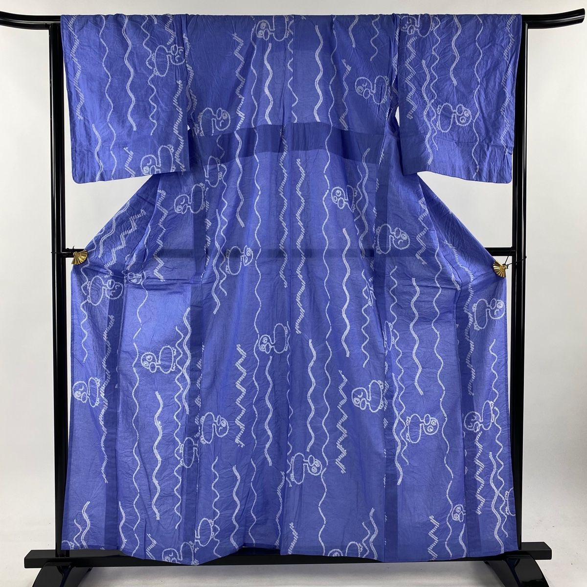 浴衣 身丈159.5cm 裄丈65cm M 絞り浴衣 アヒル 波 薄紫 綿 名品