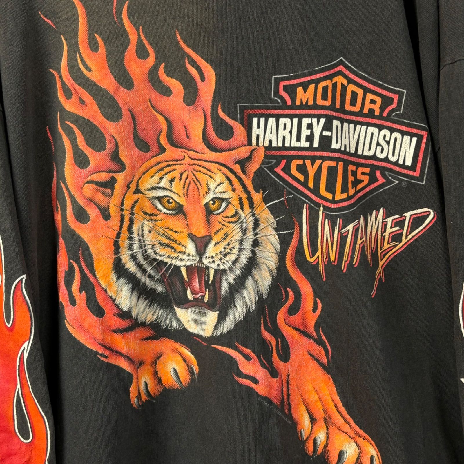 USA製 1994年製 90s HARLEY DAVIDSON MOTOR CYCLES UNTAMED Tiger Vintage  ハーレーダビッドソン ロンT ヴィンテージファイヤーパターン トラ 墨黒 L - メルカリ