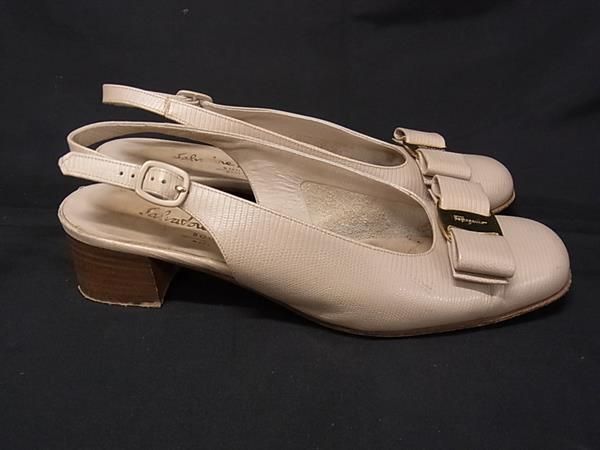 美品　Salvatore Farragamo ヴァラリボン ヒール　71/2 Salvatore Ferragamo フェラガモ ヴァラリボン リザード型押し