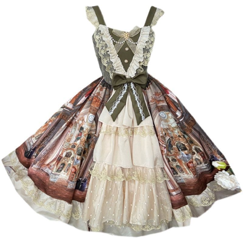 ロリータ Lolita宮殿油絵風ワンピース スリップスカート 優雅
