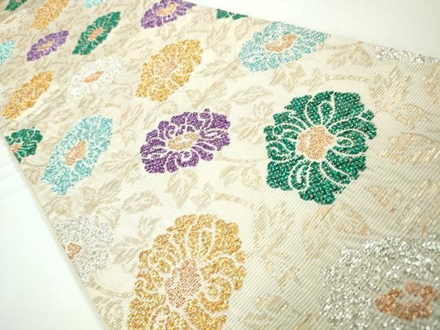 平和屋本店■極上　洛風林　工芸帯地　六通柄袋帯　舞花文　金銀糸　逸品　未使用　DZAA3224kh5 平和屋本店□極上 洛風林 工芸帯地 六通柄袋帯 舞花文 金銀糸 逸品 未