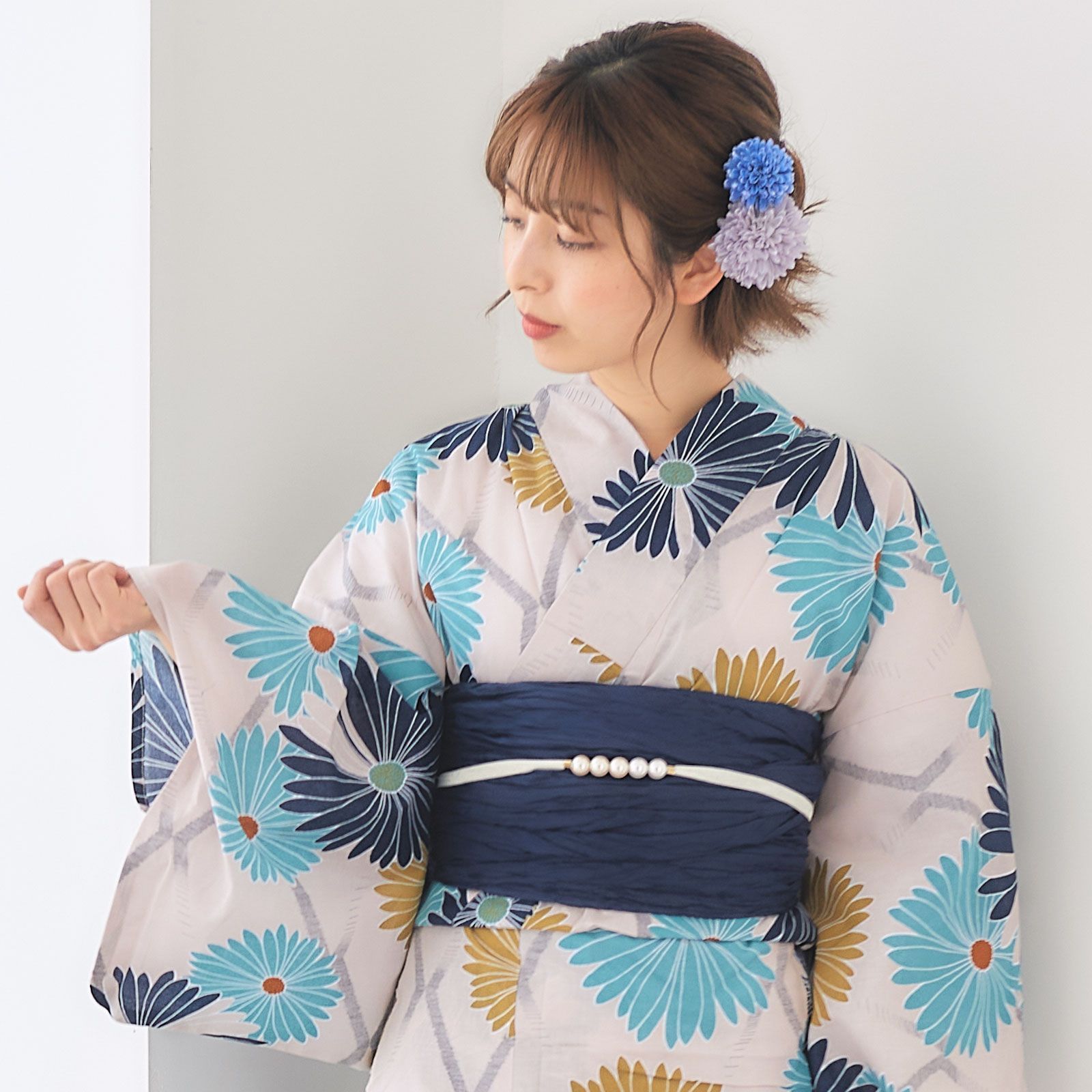 夏着物 薄紫色 小紋と夏帯のセット 浴衣 レディース セット ニコアンティーク 高級変わり織 浴衣3点