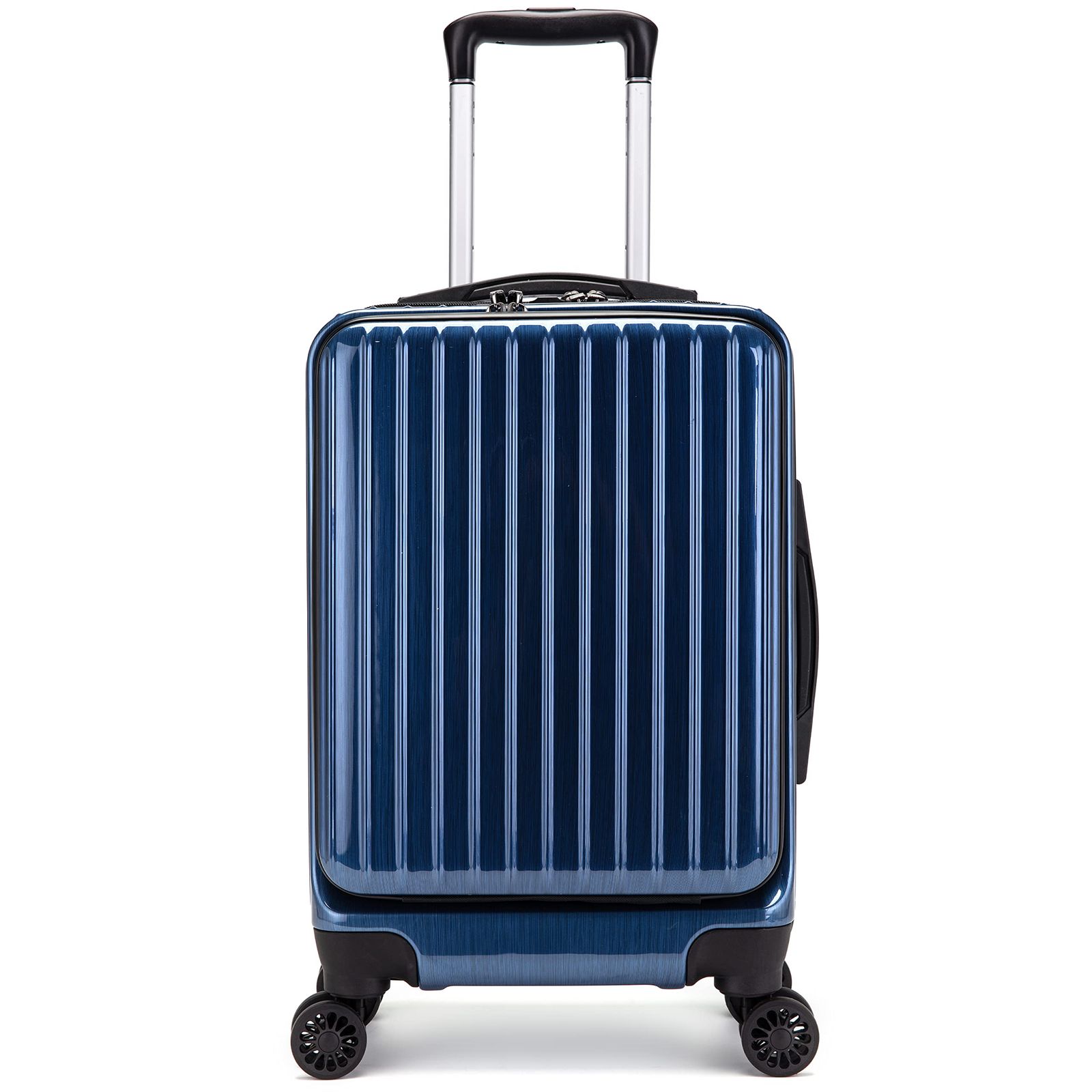 ニューフェイス 神戸リベラル 機内持ち込み パソコン対応 フロントオープン 8輪静音キャスター YKKファスナー ビジネスキャリー スーツケース NF001 ブルーヘアライン