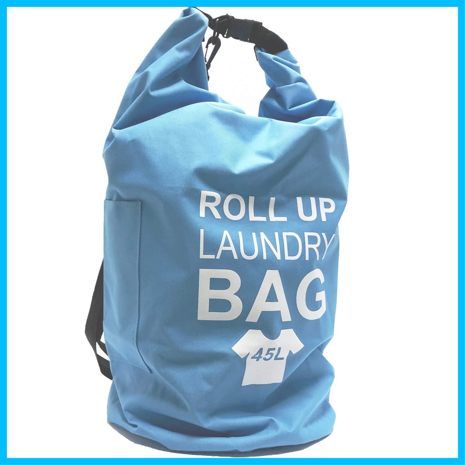 在庫処分 ランドリーバッグ ブルー ロールアップ 直径約33cm×H70cm 容量 約45L センコー 79447